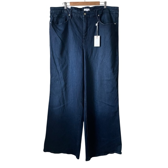 Good American Good Waist Soft Tech Palazzo Jeans Size 22 GWP220T Indigo 501 NWT - Picture 2 of 15